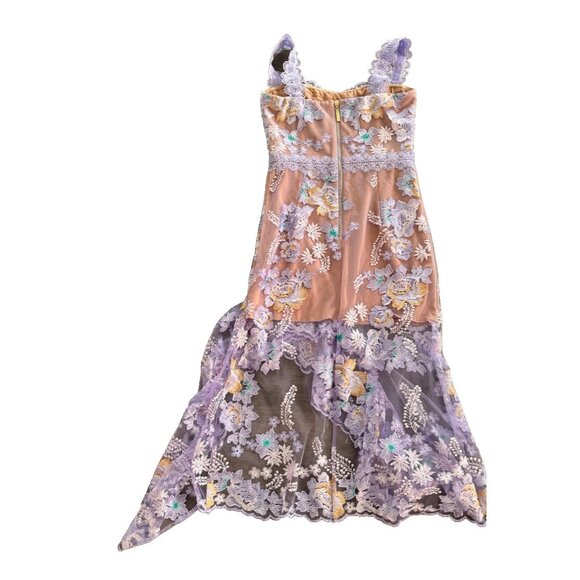 Bronx and Banco Eva Embroidered Floral Midi Dress purple S worn Harper bazaar - Picture 7 of 9